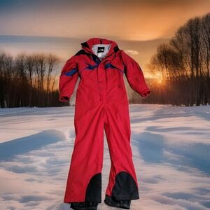 🏔️Vintage The North Face One‑Piece Snow Ski Suit Full ZIp Red Hooded (C-Video)